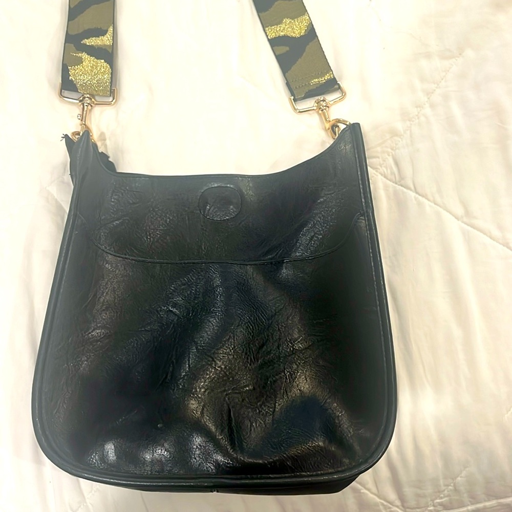 Adorned bag crossbody with army strap golf clasp button snap